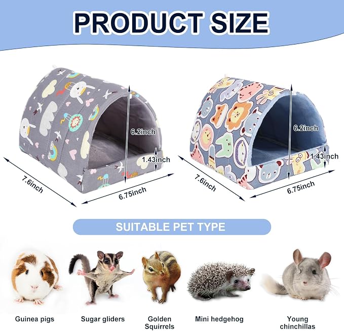 UPINS 2 Pack Guinea Pig Hideout,Guinea Pig Bed | Washable Small Animal House Cage Accessories ,for Mouse Chinchillas Hamsters Hedgehogs Ferrets Bearded Dragons and Rats