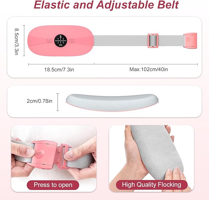 Portable Heating Pad for Period Cramps: Cordless Menstrual Heating Pad with 3 Heat Levels and 3 Massage Modes, 3s Fast Heating Gift for Women and Girl Light Pink