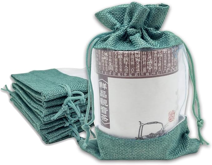 48-Pack Medium Linen Burlap & Organza Gift Bags w. Drawstrings (5x7 in, Teal) - Party Favors, Presents, Samples & Treats Mesh Pouch by The Display Guys