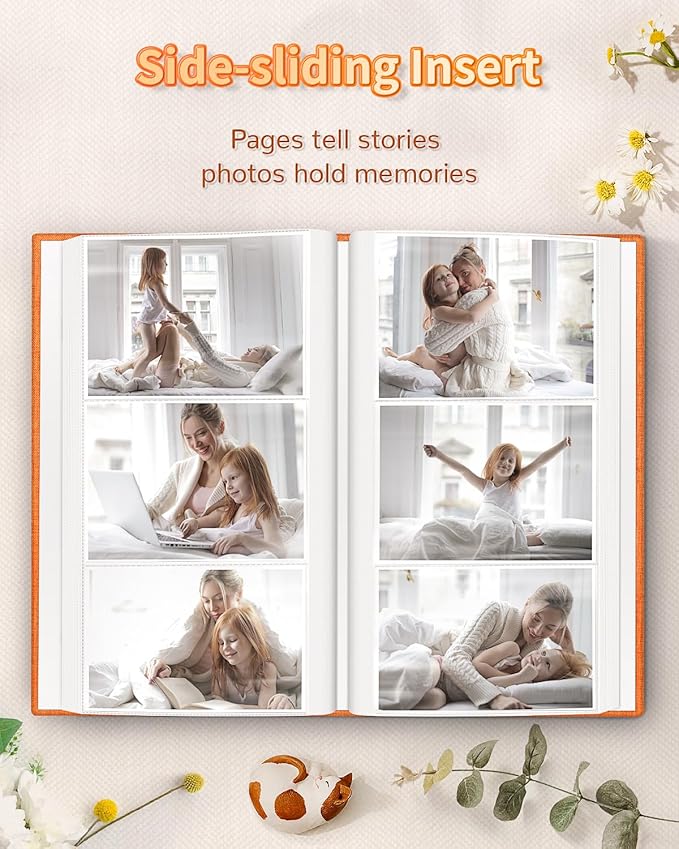Photo Album 4x6 with 300 Pockets,Slip-in Picture Albums,Linen Cover Memory Book with Front Window,White Page Vertical Photo Book for Wedding,Family,Anniversare,Baby,Vacation