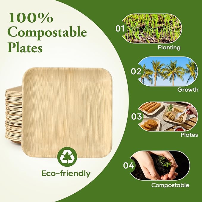 ECOLipak 6 Inch Compostable Palm Leaf Plate Like Bamboo Plate, 50 Pack Disposable Biodegradable Plates Suitable for Party, Dinner