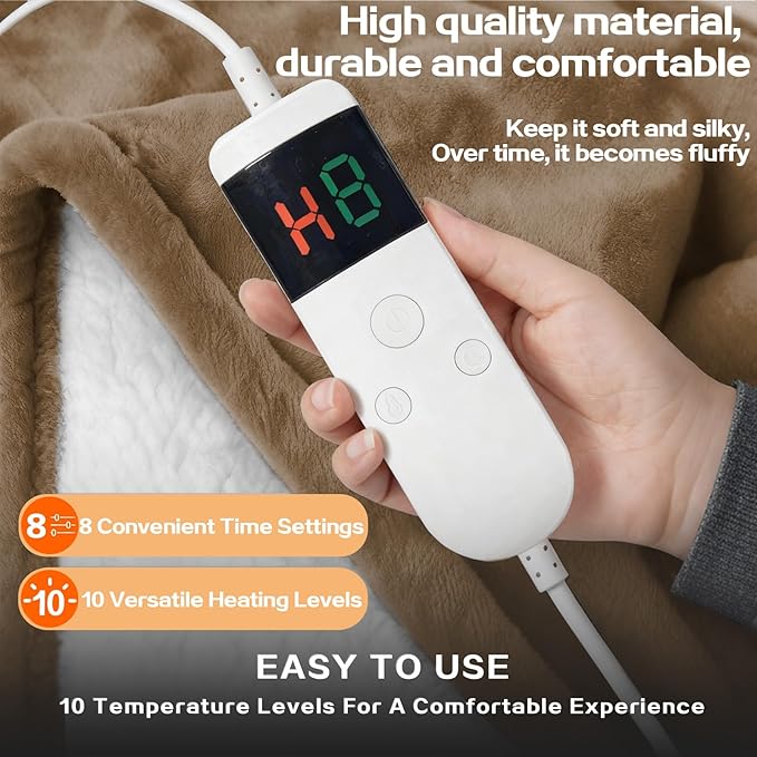 Wearable Heated Blanket With Sleeves & Foot Pocket, Heated Throw Blankets Fast Heating Blanket With 10 Heat Settings Auto Shut Off Over-Heat Protection-Warm Gift, Machine Washable, 52”*72”+18”