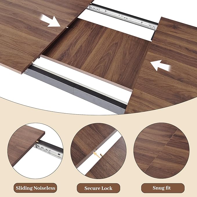 9PCS 63"- 78.7" Extendable Dining Table Set, Kitchen Table with PU Leather Dining Chairs for 6-8 Person, Thickened Expandable MDF Wooden Table with Metal Legs