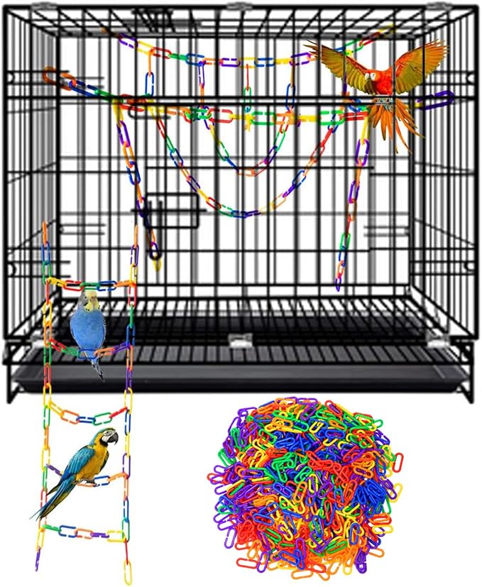 600Pcs Rainbow C-Clips Plastic Chain Links for Birds & Small Pets | Non-Toxic Safe & Durable. Chew-Resistant For Indoor/Outdoor. C-Clip Snaps Together Easily. Plastic Chain Toy For Small Pets
