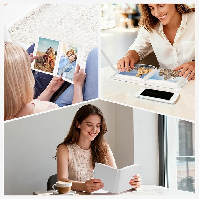 Lifting Photo Album 4x6 with 68 Pockets，Premium Vegan Leather Cover Small Photo Album Book，Mini Picture Album for Family Birthday Anniversary Baby Vacations (White)