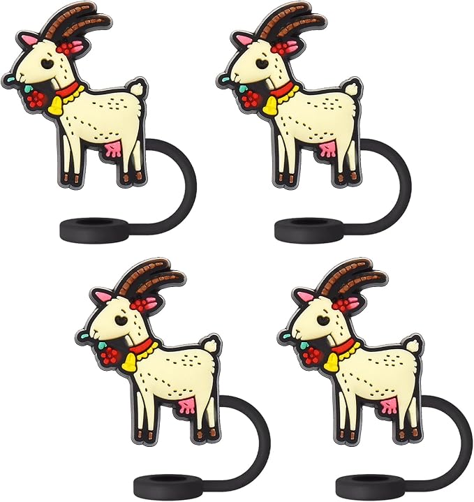 Animal Straw Toppers For Stanley Cups;Straw Covers Cap Toppers Compatible With Stanley 30&40 Oz Tumbler, Reusable & Silicone Tumbler Straws Topper For 0.4 Inch Tips Animal Lover Gifts (Goat)
