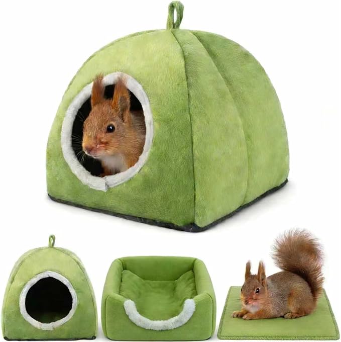 Squirrel Hideout Nest, Washable Bed & Hideaway House | Soft Plush Cozy Warm Fleece Hut for Hamster Rat Chipmunks and Other Small Animals Cage Supplies Warm House