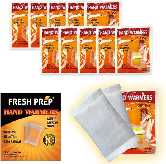 Hand Warmer Heating Pads, Air Activated Hand Warmers Long Lasting Safe Natural Odorless Heat Pack - Up to 8 Hours of Heat - 10 Packs