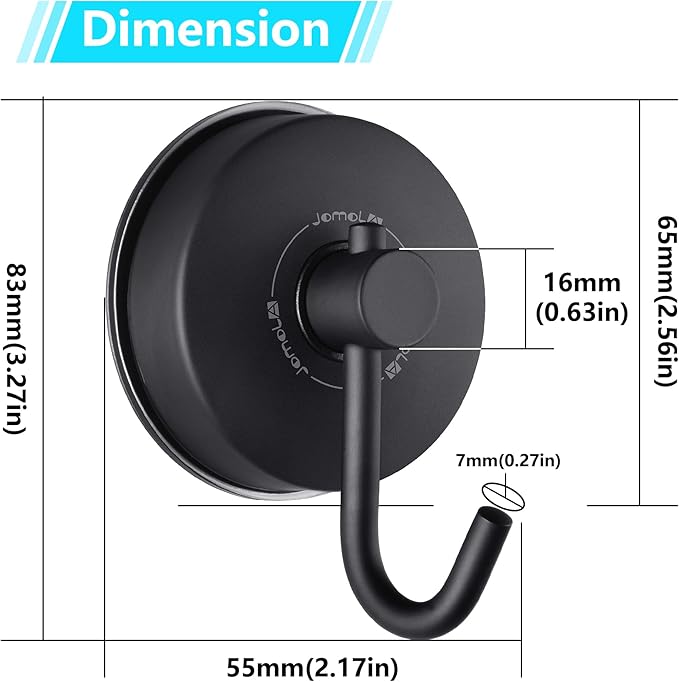 JOMOLA Suction Cup Shower Hook for Inside Shower Towel Hooks with Suction Cup Holder Kitchen Utensil Storage Organizer for Bathroom Towel Hanger Stainless Steel Matte Black, 2PCS