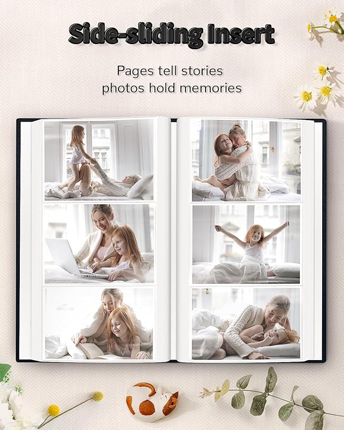Photo Album 4x6 with 300 Pockets,Slip-in Picture Albums,Linen Cover Memory Book with Front Window,White Page Vertical Photo Book for Wedding,Family,Anniversare,Baby,Vacation