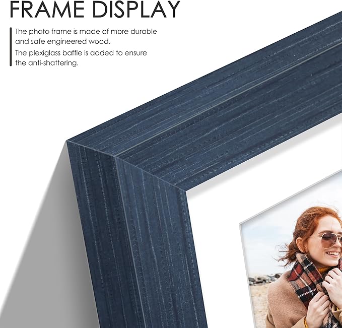 12x16 Picture Frame 5x7 Collage Picture Frame Displays Four 5x7 inch Photos or 12x16 (Without Mat) for Available Horizontal Wall Mounting Display and Vertical Navy Blue
