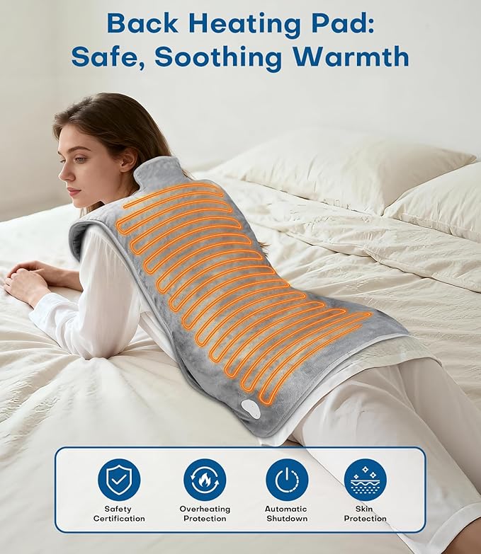 Heating Pad for Back Pain Relief, 22”x 37” Large Electric Heat Pad for Neck, Shoulders & Back, 6 Heat Settings & 4 Auto Shut-Off Timers, ETL Certified, Gifts for Women Men Mom Dad (Gray)