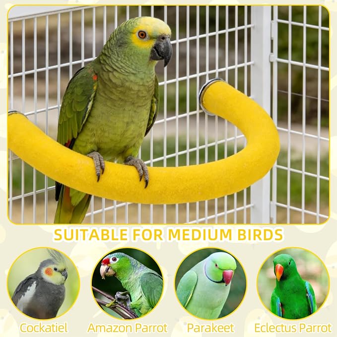 Rypet U-Shaped Large Parrot Perch, Quartz Bird Perch for Cage(Yellow L) | Safe Chew & Rest Perch for Large Birds, Durable Non-Toxic Cage Accessory, for Parakeets Cockatiels Conures Macaws