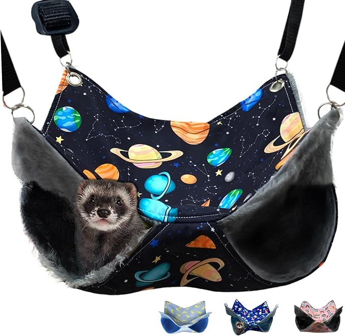 Ferret Rat Hammock Bed, Ferret Guinea Pig Nation Cage Accessories Kit Set Staff House and Hideouts Cave for Guinea Pig (Black Galaxy)