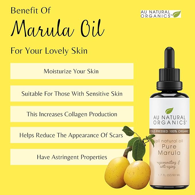 Au Natural Organics Marula Oil for Face - Cold Pressed Marula Oil for Face, Hair and Skin | Natural Moisturizer and Anti-Aging Treatment | Hair Repair Solution | Organic | 1.7 oz | 50 ml