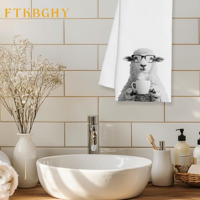 Funny Sheep Decor Coffee Kitchen Towels Gift, Sheep Gifts for Women, Coffee Gifts for Women, Animal Lover Gift Decorative Dish Hand Tea Towels for Kitchen Home Bar Decor, 16x24 Inch