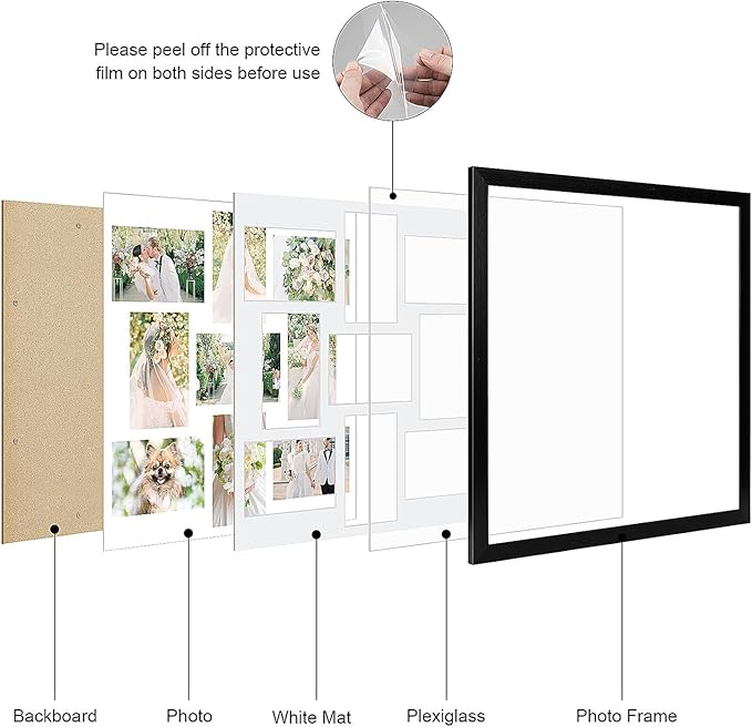 17x17 Collage frame with 9 Openings 4X6 Pictures, Multiple Picture Frame with Mat, Wall or Tabletop Decor, Black Wood Grain,2 Pack