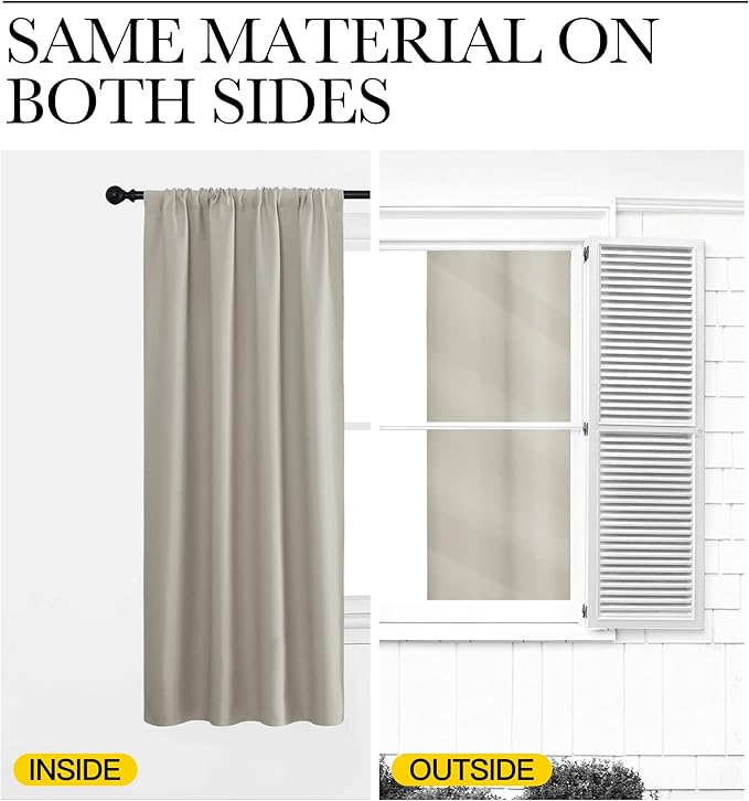 NICETOWN Blackout Curtains for Living Curtains, Room Darkening Window Curtain Panels, Easy-Care Solid Thermal Insulated Draperies/Drapes for Daughter Room (Natural, 2 Panels, 52 by 72)