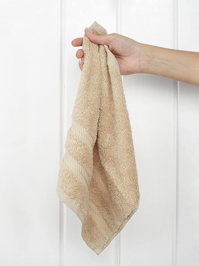 American Soft Linen Luxury Washcloths for Bathroom, 600 GSM 100% Cotton 4 Piece Turkish Wash Cloth Set, 13x13 in Soft Rags for Body and Face, Beige Washcloths