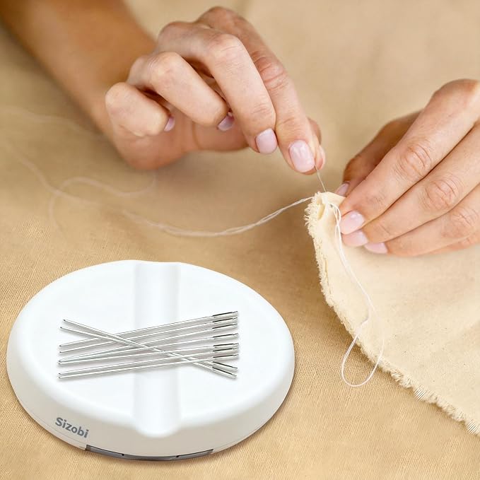 Sizobi Magnetic Pin Cushions for Sewing with 100Pcs Ball Head Straight Pins | Magnetic Pin Holder, Sewing Supplies, Needle Magnetic Quilting Pins Holder Organizer, Bobby Pins Holder, White