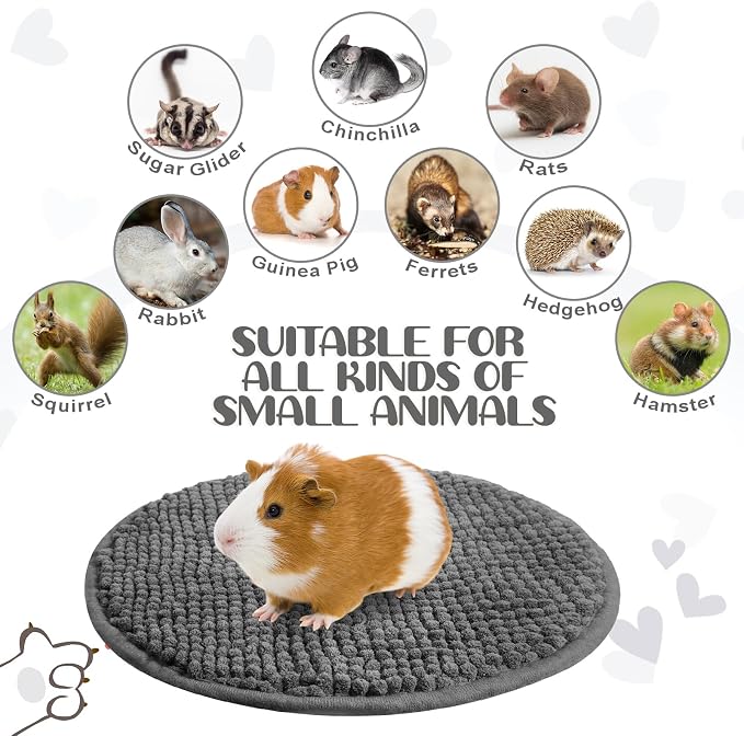 Amylove 4 Pcs Guinea Pig Cage Liner 12 Inch Round Washable Chenille Pee Pads Pet Dog Cat Bedding Training Mat Reusable for Small Animals Puppy Bunny Hamster Chinchilla