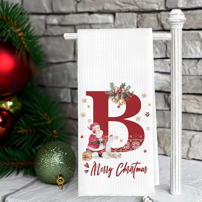 Christmas Initial Letter B Kitchen Towels Personalized Gifts Dish Towels Hand Towels for Kitchen Decorations, Christmas Birthday Gifts for Women, 24x16 Inch