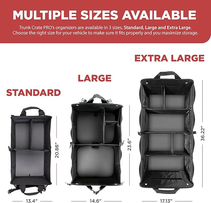 TRUNKCRATEPRO Trunk Organizer For Car, Suv, Truck | Premium Adjustable Multi Compartments Collapsible Car Trunk Organizer With Securing Straps & Non-Slip Bottom (Large Size, Black)