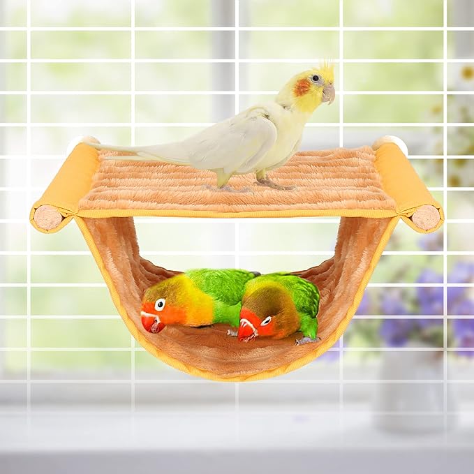 BWOGUE Bird Nest Bed Hanging Hammock, Parakeet Bed for Cage, Cockatiel Bed | Warm Fleece Snuggle Hut, Double-Layer Comfort, Wooden Perch Setup, Washable Hammock