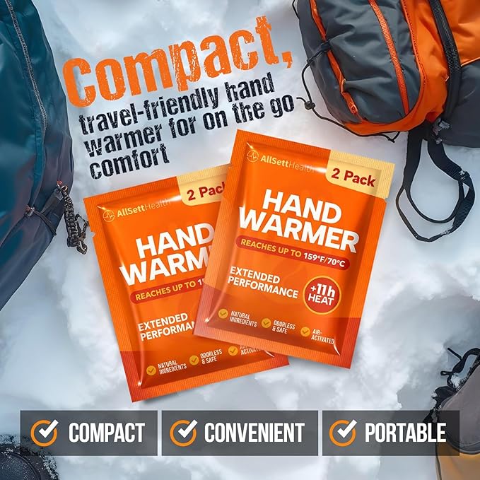 Hand Warmers Disposable Pack 50 Pairs (100 Warmers) 11+ Hour Air-Activated Hot Hands Hand Warmers Bulk - TSA Approved Pocket & Glove Warmers for Skiing
