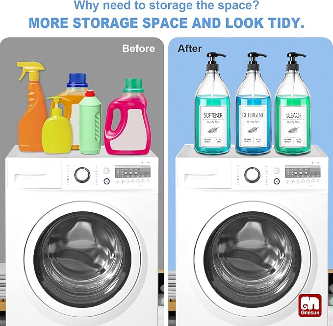 GMISUN Laundry Detergent Soap Dispenser, Liquid Laundry Detergent Dispenser, Container for Farmhouse Laundry Room Decor, Organizer for Liquid DetergentSoftenerBleach Storage Bottle(64 Oz Set of 3)