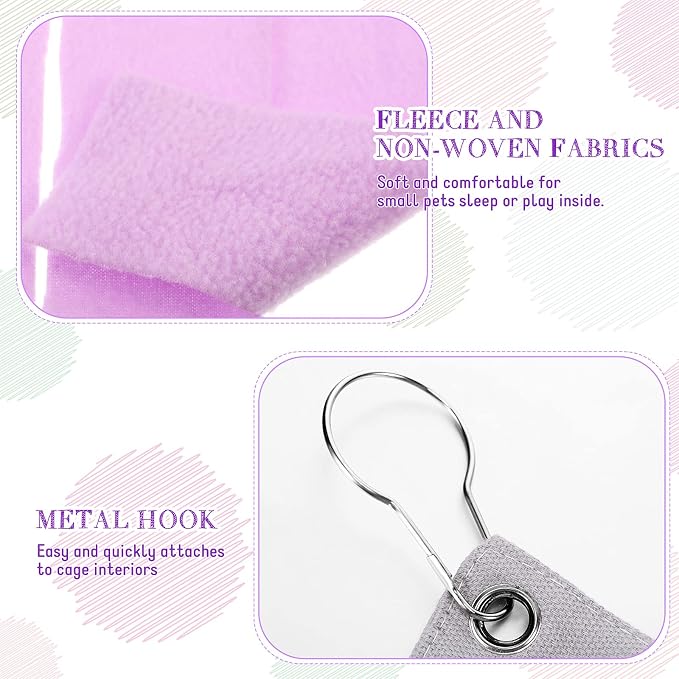 Shappy 2 Pcs Guinea Pig Hideout Hideaway Cage Hammock, Pink Heart | Corner Hideout Hammock, Soft Fleece for Ferrets Chinchillas Hedgehogs, Cozy Hide with Fringe Curtain Design