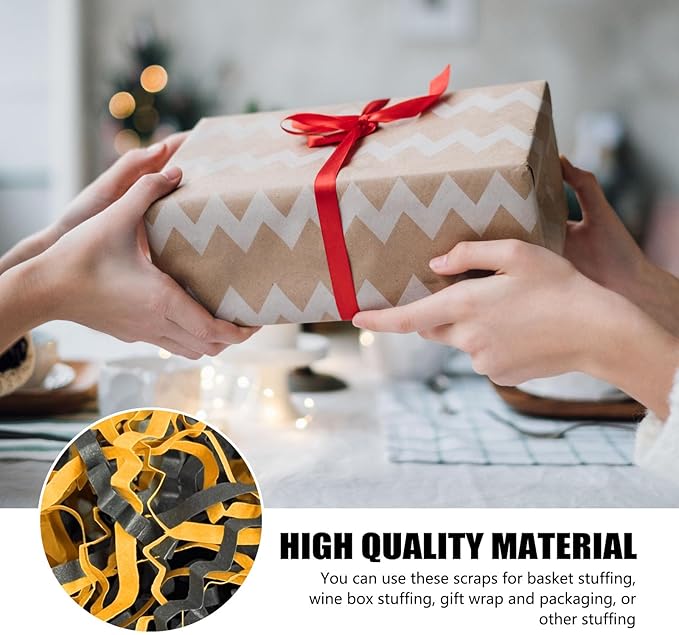 ZEBMOON 1 LB Black Gold Crinkle Cut Paper Shred Filler Great for Gift Wrapping, Basket Filling, Birthday, Wedding, Halloween, Thanksgiving, Christmas Day, New Year Party Decorations Filling Supplies