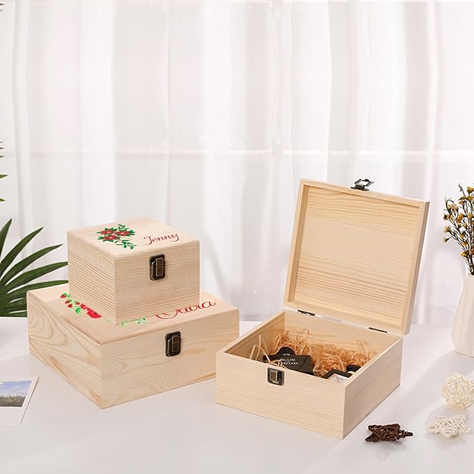 Personalized Wooden Keepsake Memory Box with Birth Flower & Name, Custom Wood Decorative Storage Box with Lids Customized Christmas Gift Box for Women Teen Girls Mom Birthday Gifts