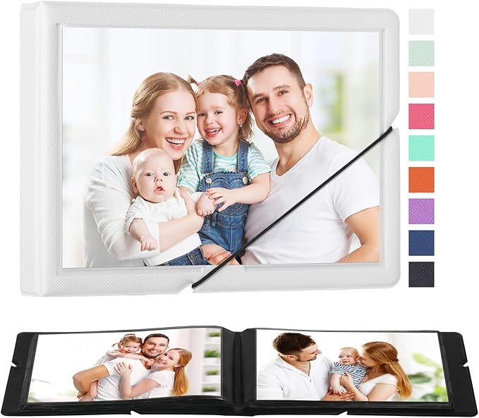 Lifting Small Photo Album 4x6 Holds 40 Photos with Customizable Cover，Mini Leather Picture Album Book for Wedding，Family，Baby Memories (White)