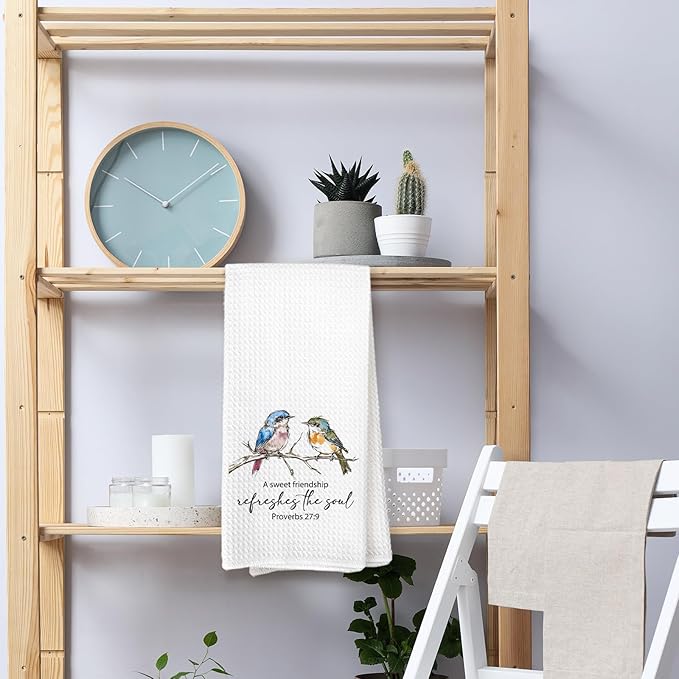 A Sweet Friendship Refreshes The Soul Bird Towels, Christian Friendship Gifts for Women, Bible Verse Bird Decor Dish Towels for Bathroom Bedroom Home