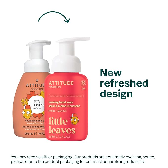 ATTITUDE Foaming Hand Soap for Kids, EWG Verified, Dermatologically Tested, Plant- and Mineral-Based Ingredients, Vegan, Mango, 10 Fl Oz