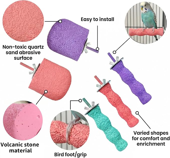 6 Pack Bird Beak Grinding Stone, Volcanic Rock Perch Stand for Parrot Cage, Cage Accessories Foot Claw Trimmer Platform for Parakeets Budgies Cockatiels Lovebirds Conures