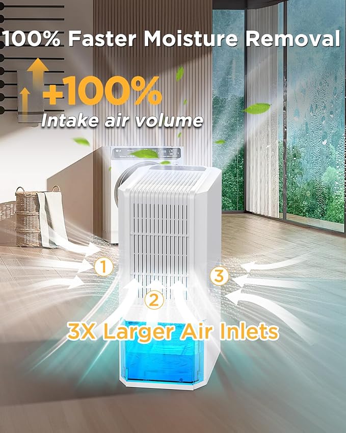 EasyAcc Dehumidifier for Home, 2025 Dehumidifier 1300ml/Day Energy Efficient Quiet Dehumidifiers for Bathroom Bedroom Basement RV Closet, Auto Defrost & Shut Off, 68 OZ Water Tank, 7 Color Lights
