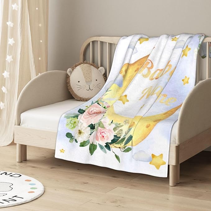 Personalized Baby Blankets for Girls Boys, Custom Baby Blanket with Name, Customized Baby Blanket Gifts for Kids Newborn for Birthday Christmas