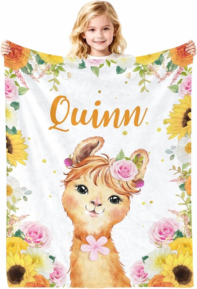 Personalized Baby Blanket with Name, Customized Soft Animals Flannel Blankets for Newborn Boys Girls and Toddlers, for New Mom, Infant Birthday Gift, Lama
