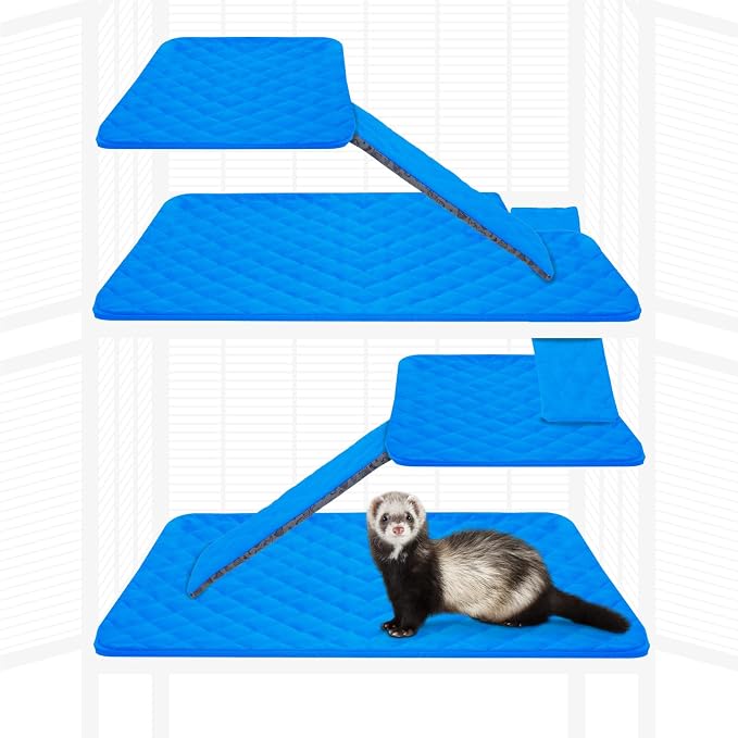 Paw Inspired Fitted Fleece Liner Set for Critter Nation 2-Story Cage, Blue | Double Unit Combo Pack for Ferret Nation/Critter Nation Cage, For Ferrets, Rats, Chinchillas, Hedgehogs, Small Animals, Pets
