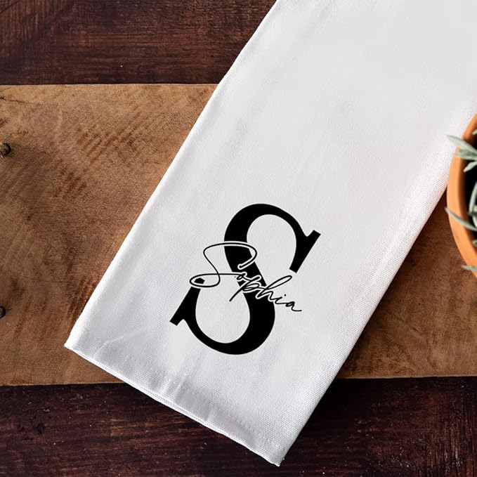 Andaz Press Personalized Kitchen Towel, Flour Sack Tea Towel, Monogram Initial Name Custom Kitchen Gifts Birthday for Mom Daughter, Grandma Wedding Housewarming Gift for Couples