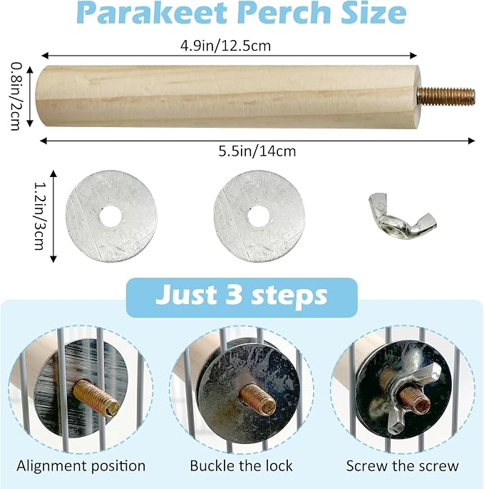 Tfwadmx 8 PCS Parakeet Perch Bird Stand Toy Natural Wood Platform Grinding Nail Cage Accessories for Small Birds Cockatiels Lovebirds Budgie Parrots