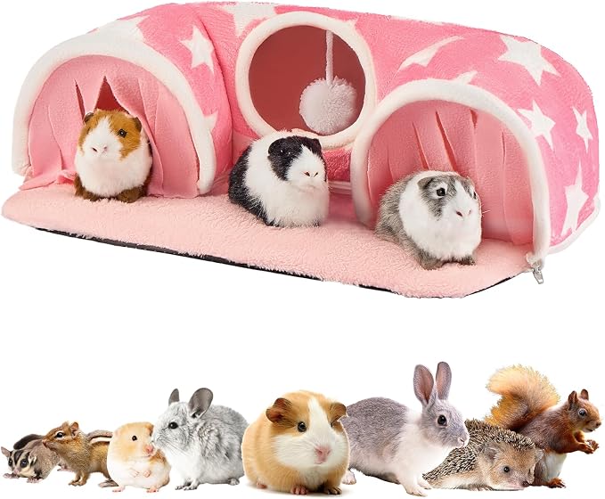 Avont Guinea Pig Tunnel, Small Animal Hideaway Tube Toy | Cozy Plush Tunnel for Guinea Pigs and Small Pets with Non-Slip Bottom and 2-In-1 Design in Medium Size Pink