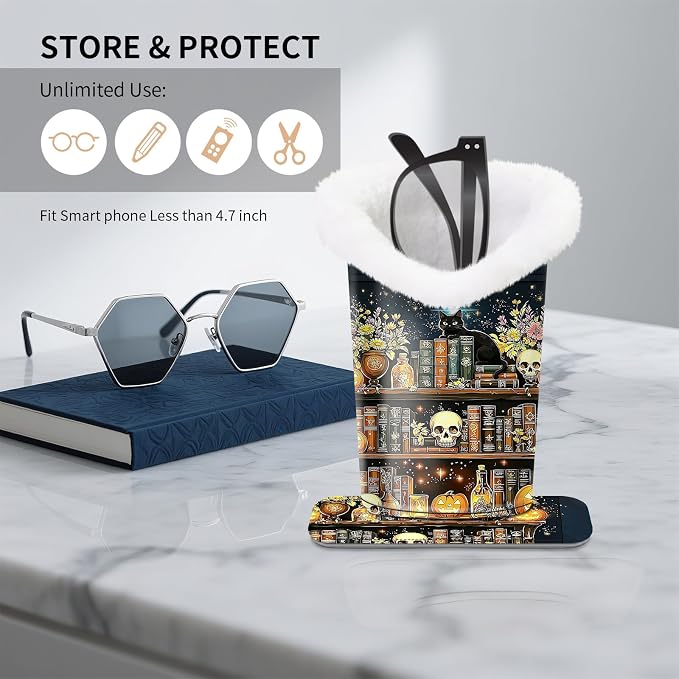 Plush Lined Eyeglasses Holder, Cute Magnetic PU Leather Glasses Stand Case for Women Men Kids