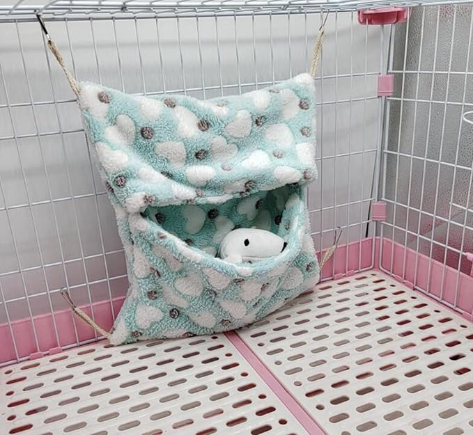 ISMARTEN Small Animal Hanging Hammock, Pet Hanging Nap Sack Sleep Bag Bed, Cage Hammock Beds for Ferret Guinea-Pig Sugar Glider Hamster Rat Mice Chinchilla Flying Gerbil and Squirrel (Green)