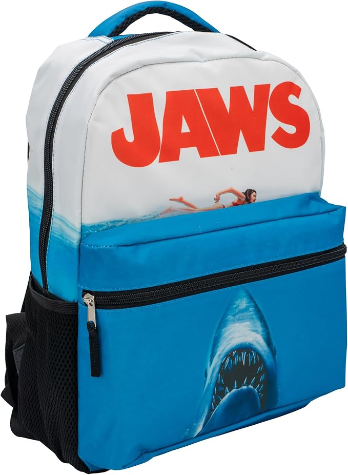 JAWS Movie Poster Backpack, 16 x 12 x 5 Inches, Shark School Bag with Laptop Pocket, 50th Anniversary Edition