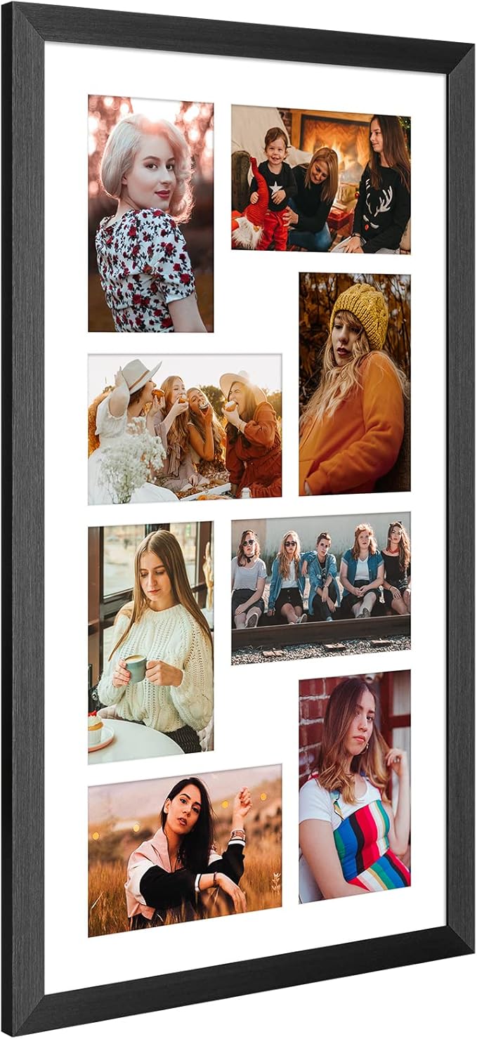 11.8x21.8 Collage frame with 8 Openings 4X6 Pictures, Multiple Picture Frame with Mat, Wall or Tabletop Decor, Black Wood Grain,2 Pack