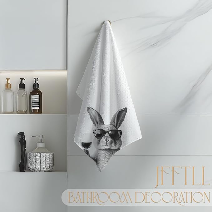 Funny Bunny Decor Kitchen Towels, Bunny Gift Dish Tea Towel for Kitchen Decor, Bar Towels for Bartender, Wine Lover Gifts, 16x24 Inch