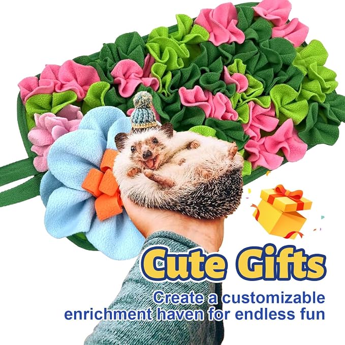 Hedgehog Foraging Mat Enrichment Toy, with Non-Slip Bottom for Hedgehogs, Rabbits, Guinea Pigs, Hamsters, Hedgehogs Cage Accessories Interactive Feeding & Sensory Play Mat (Floral, 17.7x9.8 Inches)